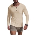 thumbnail image 2 of pstuiky mangas largas para hombre, Camisa de capa base de ejercicio de manga larga para hombre, informal, con cuello redondo, bolsillos y botones, de colores sólidos top de hombre l, 2 of 9