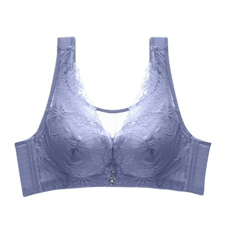 Yyeselk Wireless Bras for Women Embroidery Lace No Underwire Bra Push Up Full Coverage Bra Breathable Everyday Anti Sagging Bra Sky Blue M