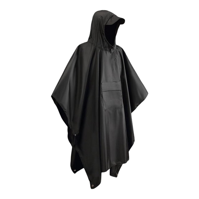 Poncho de lluvia Sharpla con capucha para adultos Negro