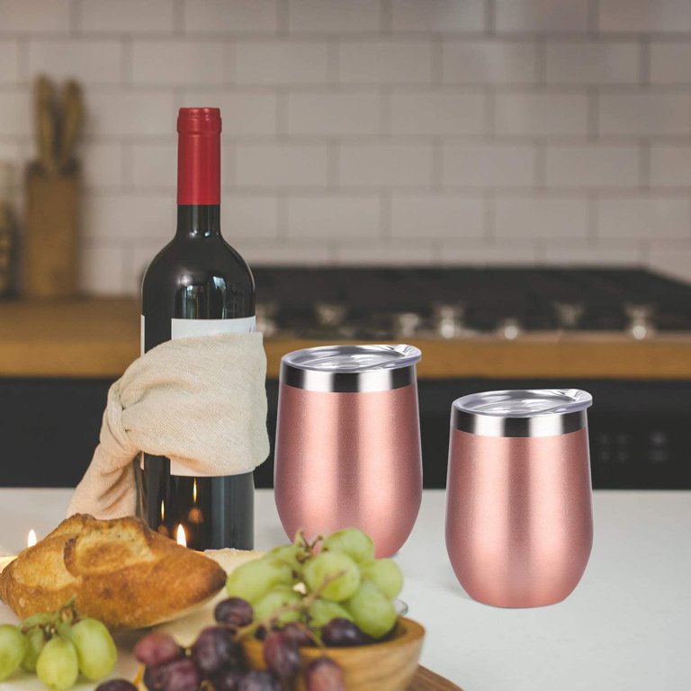 Wine Tumblers Bulk 6 Pack, 12Oz Stainless Steel Stemless Wine Glass with  Lids an