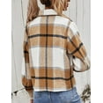 thumbnail image 5 of Lentta Women's Fashion Cropped Flannel Wool Blend Plaid Shacket Long Sleeve Button Down Jackets Coat (Brown-S), 5 of 5