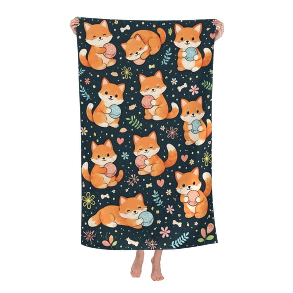 Cute Fox Easter Eggs Bath Towel Soft and Highly Absorbent for Adults