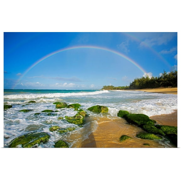 Great BIG Canvas | Rolled Ron Dahlquist Poster Print entitled Hawaii, Maui, Double Rainbows Over Baldwin Beach