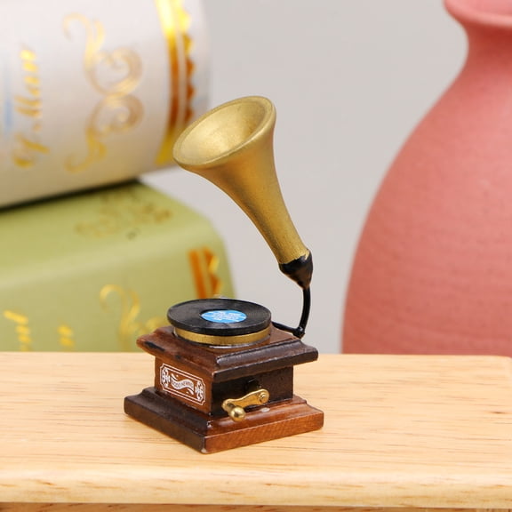FUTUREORYY 1Pack Mini House Gramophone for Dollhouse Miniature Stuff Wooden and Plastic 2.4*1.8in