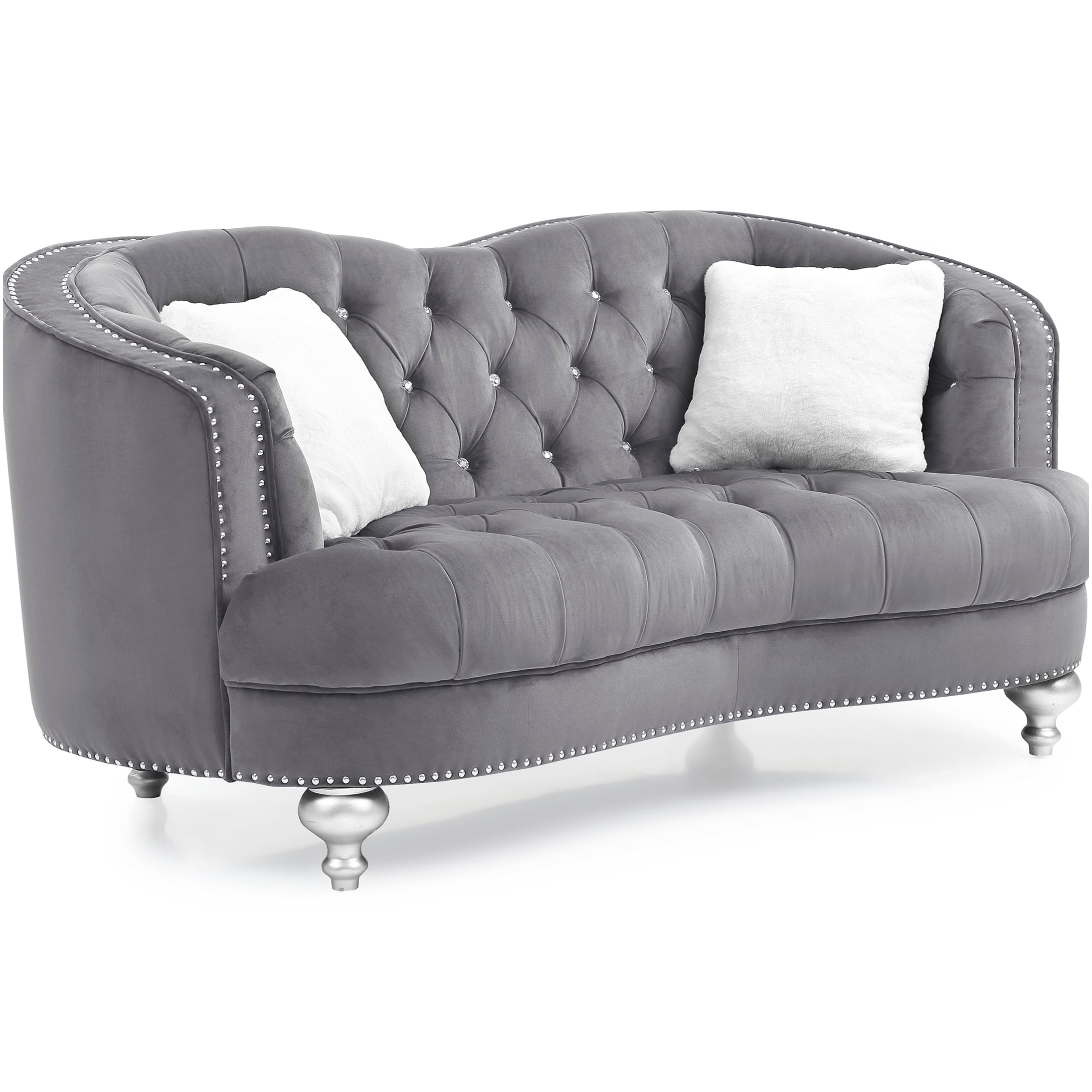 Gray Velvet Loveseat Sofa with Recessed Arms, Compact Two-Seater for Small Spaces, No Assembly Required