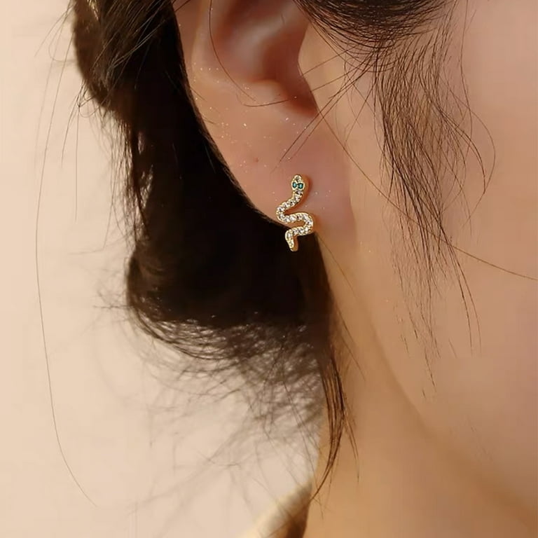 Gold Dainty Snake Cartilage Barbell Stud Earrings for Women Cubic