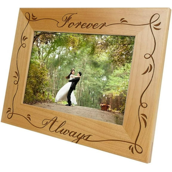 Forever Always-Wood Engraved Picture Frame with Glass,Love Picture Frame,Valentine’s Day Gift,Wedding Picture,Wife Birthday Gift,Anniversary Picture Frame,Engagement Gift (4x6 Horizontal)