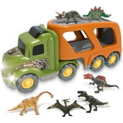 Jiffi Car Truck Toys for 3 4 5 6 Years Old Boys and Girls, Dinosaur Truck Toys, Triceratops, Tyrannosaurus Rex, Brachiosaurus Toys, Friction Powered Car Trailer with Sound and Light