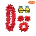 thumbnail image 2 of Hawaiian Lei Set, Luau Party Supplies Tropical Party Favors Summer Beach Holiday Party Decorations Dress Up Accessories with Sunglasses Headb&, 5 Pcs, Red, 2 of 5