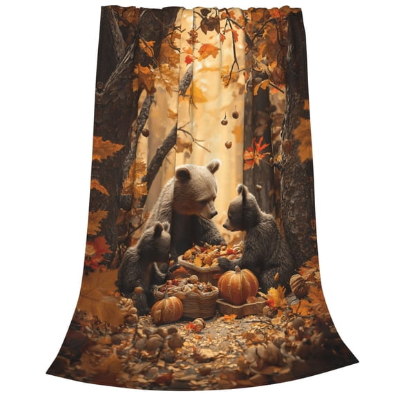 Walmart TitleThanksgiving Harvest Bear Flannel Blanket - Autumn Pumpkin Woodland Fleece Throw for Sofa, Fall Season Decor 50x40