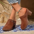 thumbnail image 2 of Rokment Womens Platform Chunky Block High Heels Dressy Clogs and Mules Slip on Sandals 2026 Summer Fashion Casual Suede Closed Toe Buckles Heeled Ladies Dress Slides Brown Size 8, 2 of 7