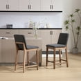 thumbnail image 2 of Guyou 26" Counter Height Bar Stools Set of 2, Modern Linen Upholstered Barstools, Rustic Farmhouse Wooden Kitchen Island Chairs with Backrest and Footrest for Dining Room Home Bar Patio Club, Charcoal, 2 of 8