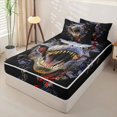 thumbnail image 2 of Metsweet Animal Tyrannosaurus Rex Zipper Full Size Comforter Sets with Fitted Sheet and 2 Pillowcases, Watercolor Wildlife Zipper Bedding Set, Blue Red Black,4pcs,Black Reversible, 2 of 6