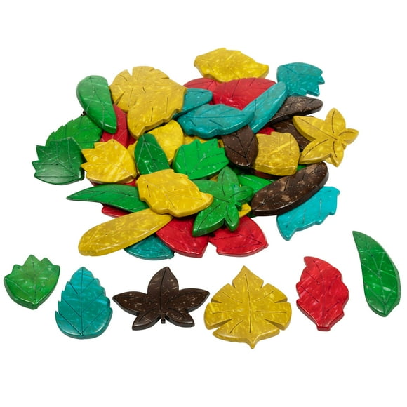 Ready 2 Learn-Ce10008 Hojas de coco - Juego de 50 - 6 formas - 5 colores - Contadores naturales hechos a mano para niños - Uso para manualidades, contar y clasificar