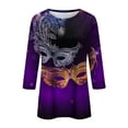thumbnail image 5 of JGNGSHN Womens Mardi Gras 3/4 Sleeve Tops Carnival Party Shirts Mask Fashion Crew Neck Print Blouses, 5 of 5