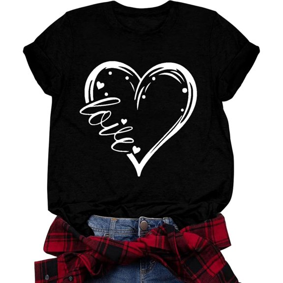Valentines T-Shirts for Women Valentine Love Heart Printed Graphic Tshirt Cute Girls Minimalist Casual Top