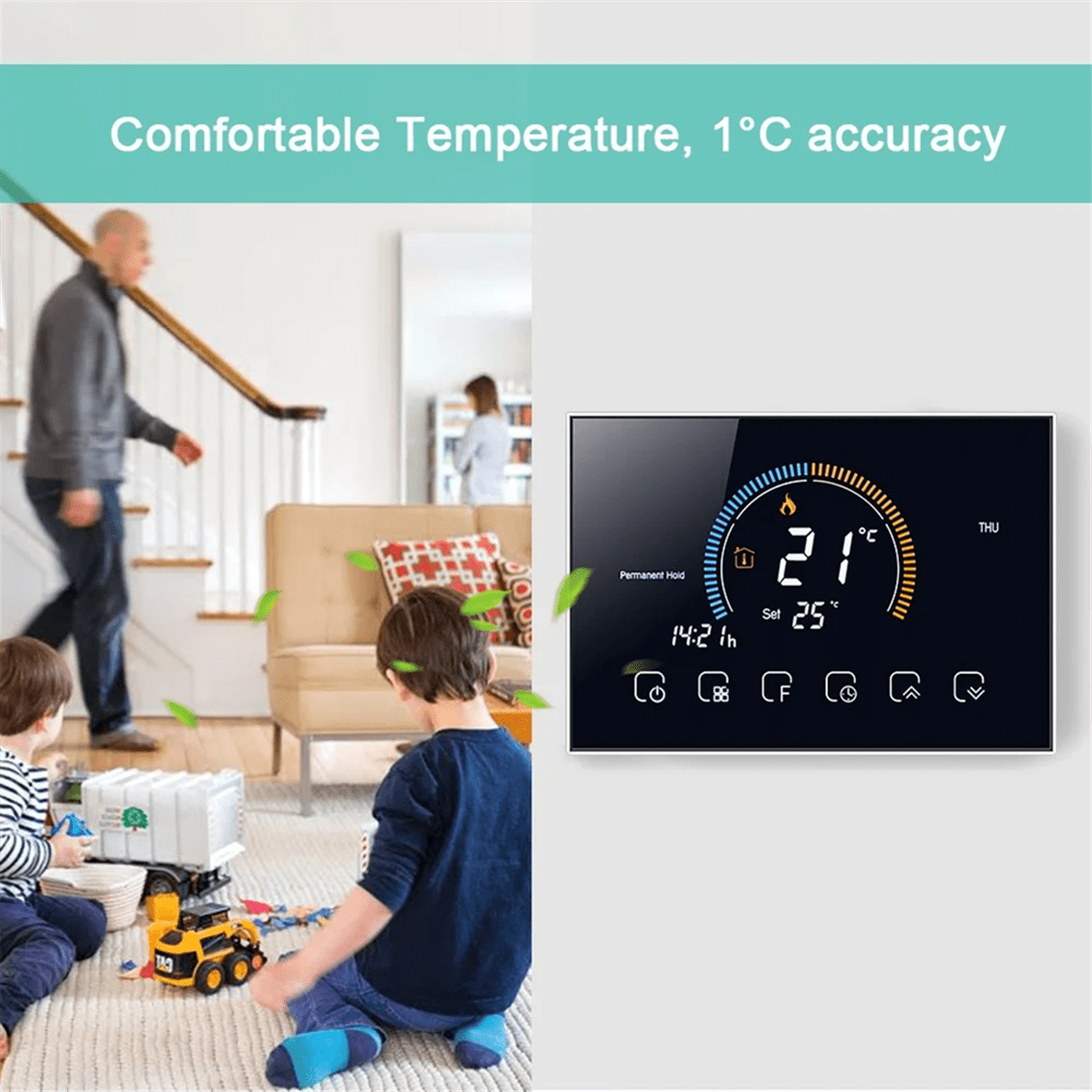 Smart Tuya Voice Control Smart Programmable Thermostat APP Control LCD Water/Gas Boiler Heating Black WiFi