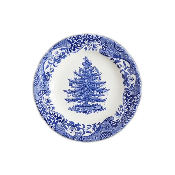 Spode Blue Italian 7.5" Christmas Plate - Earthenware Celebration Platter with Tree Motif - Microwave, Oven, Freezer Safe - Elegant Holiday Serveware for Festive Dinner Table - Great for Hostess