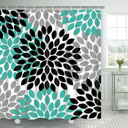 Dahlia Pinnata Fl Shower Curtain Turquoise Black Grey Teal Flower Bathroom Waterproof Fabric For Decoration Canada Dahlia Pinnata Fl Shower Curtain, Gray Turquoise Shower Curtains