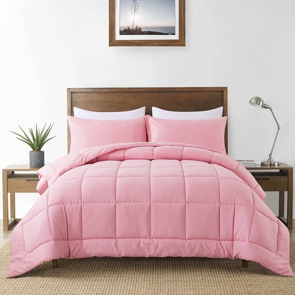 Juego de edredón DOWNCOOL para todas las estaciones, rosa, doble con funda de almohada