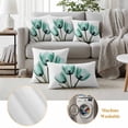 thumbnail image 6 of Teal Tulips Pillow Covers 2 Pack Teal Floral Green Leaf Pillowcase Waterproof Outdoor Throw Pillow Cover for Patio Garden Square Cushion 24”x24”, 6 of 9