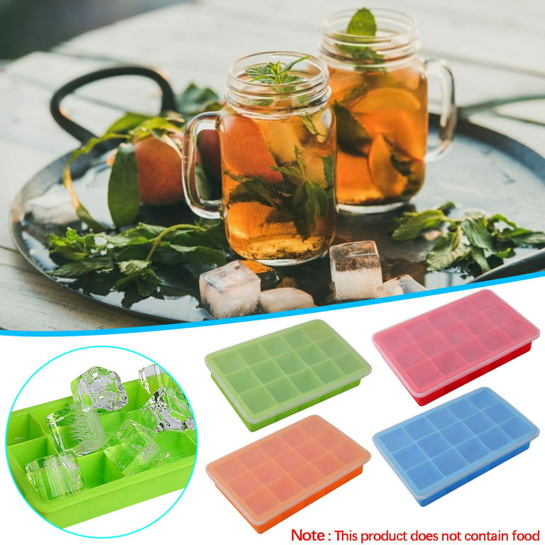 Sdjma Silicone Medium Ice Cube Trays with Lid, 15 Medium Ice Cube Molds Easy Release Crushed Ice Cube for Chilling Whiskey Cocktail, BPA Free Flexible
