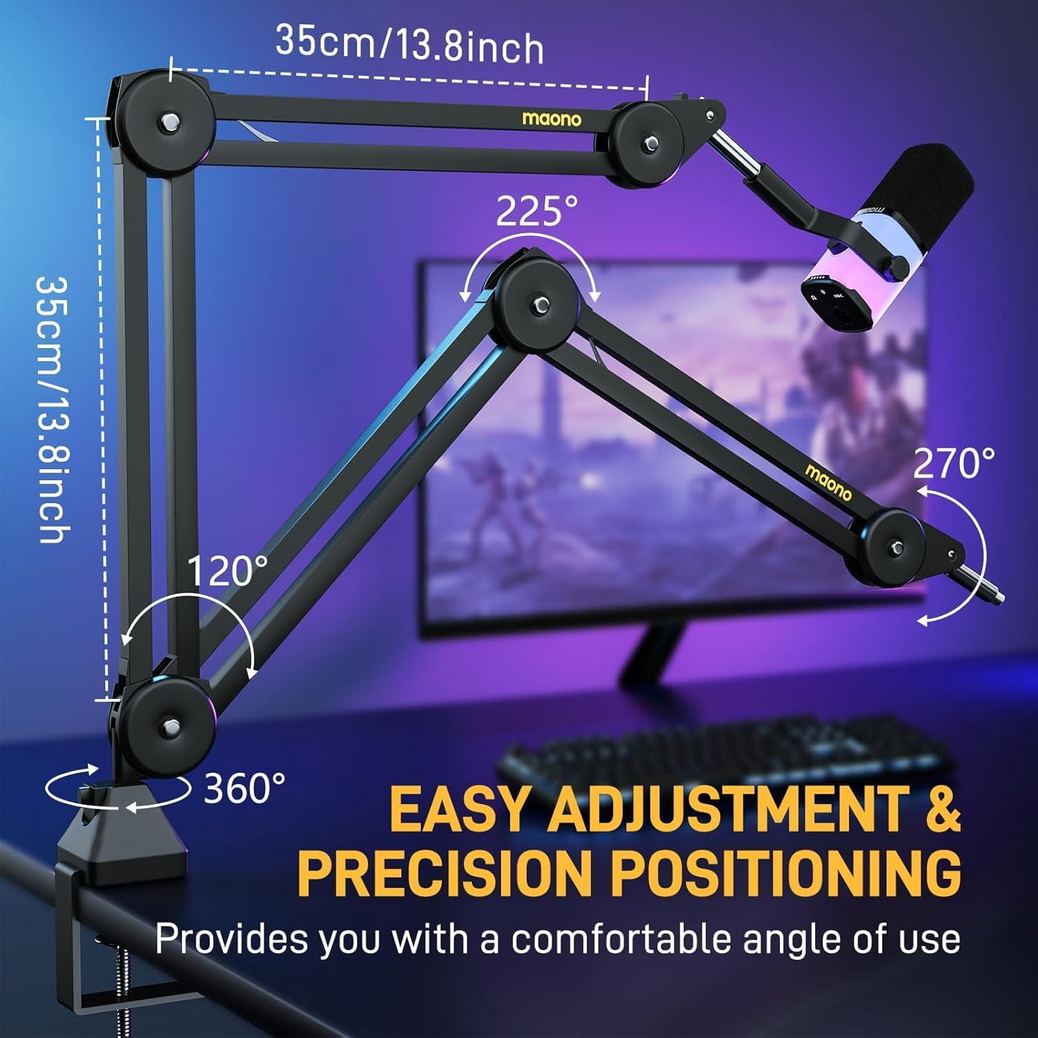 BA37 Heavy Duty Microphone  Arm with Upgraded Desk Clamp for Podcasting Recording Streaming Gaming