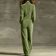 thumbnail image 4 of Women's Long Sleeve Suede Jumpsuit Stand-Up Collar Zip Front Fall Cozy Wide Leg Jumpsuit Outfits, S, 4 of 4