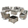 thumbnail image 6 of XIZZI 9 Pieces Wicker Patio Furniture Outdoor Conversation Set with Fire Pit Table and Swivel Rocking Chairs Rattan Patio Sectional Sofa with Cushions for Backyard, Dark Gray, 6 of 11