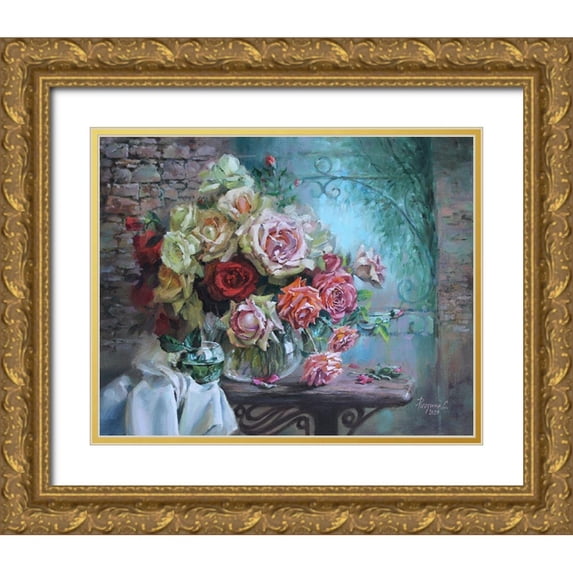 Rogozina, Svetlana 14x12 Gold Ornate Wood Framed with Double Matting Museum Art Print Titled - Roses are Fragrant