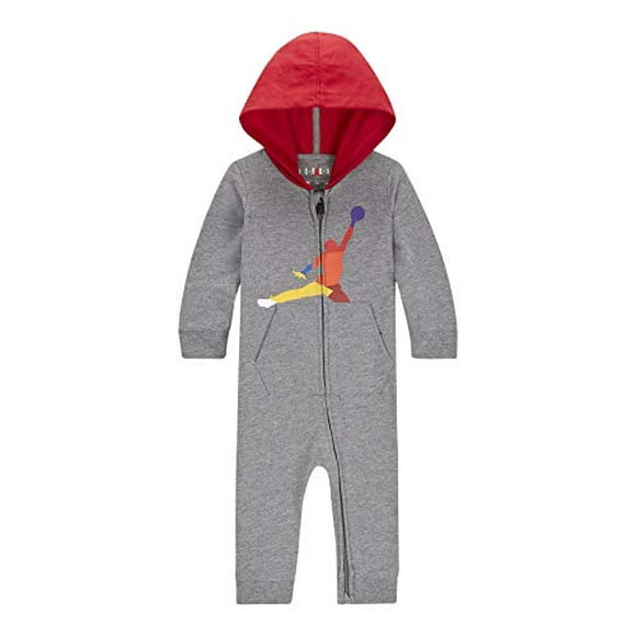 Jordan Baby s Jumpman Hooded Coverall Carbon Heather 556390-GEH Red, 0-3 Months