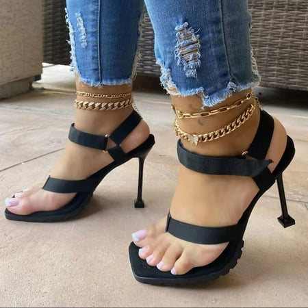 

VKEKIEO Round Toe Cushionaire Sandals Women High Heel Thin Black
