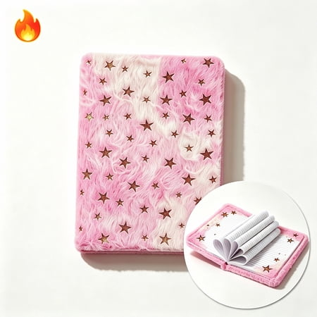 Warm Fuzzy Plush Cover Spiral Notebook with Colorful Gradient Cute Star Decor College Ruled Notepad Lined Pages Notebooks for School Diary Homework Writing