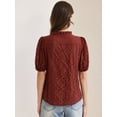 thumbnail image 4 of DARING DIVA Women's Crochet Hollow Out Ruffle Neck Peasant Blouse S Dark Red, 4 of 6