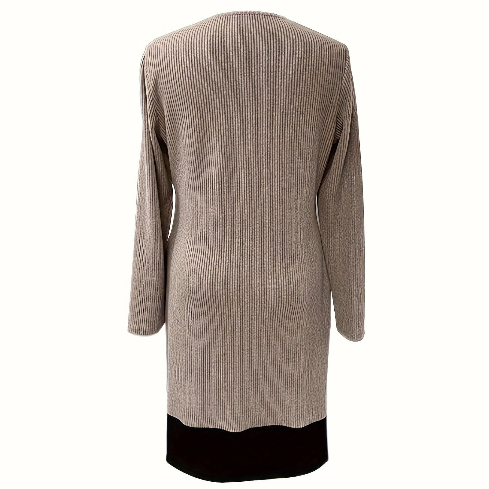 BSDJILFG Sweater Dress Long Sleeve Fall Winter Fake Two Piece Sets Button Mini Shirt Dress