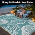thumbnail image 2 of SIXHOME 8'x10' Waterproof Reversible Outdoor Rug with LED Strip Lights, Coastal Ocean-Inspired Patio Rug, Lightweight Woven Plastic Carpet for RV, Camping, Deck & Balcony, Teal, 2 of 7