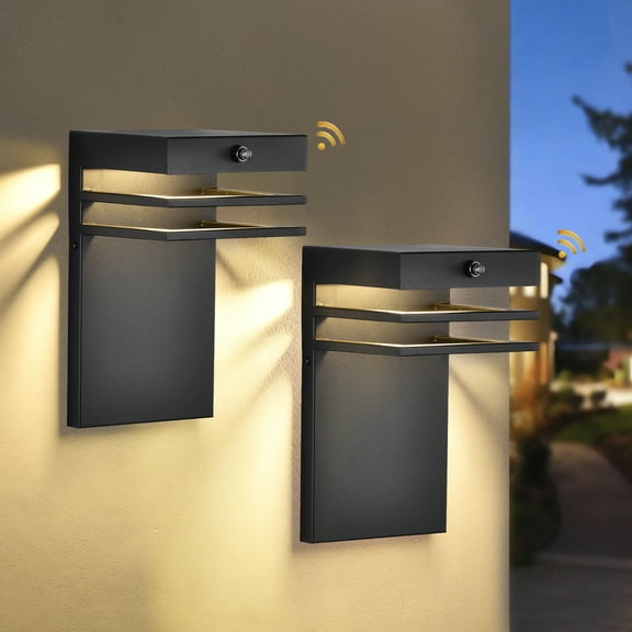 Dusk to Dawn Outdoor Wall Lights, 2-Pack LED Exterior Sconces 13W Waterproof, 3000K Warm White for Porch, Patio, Garage – Black Metal Finish