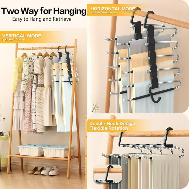 Pants Hangers Space Saving 2 Pack Closet organizers and storage for Pants Jeans Stainless Steel Anti Slip Multifunctional Pants Rack Closet Organizer for Pants Jeans Leggings Trousers Scarf Brown Walm...