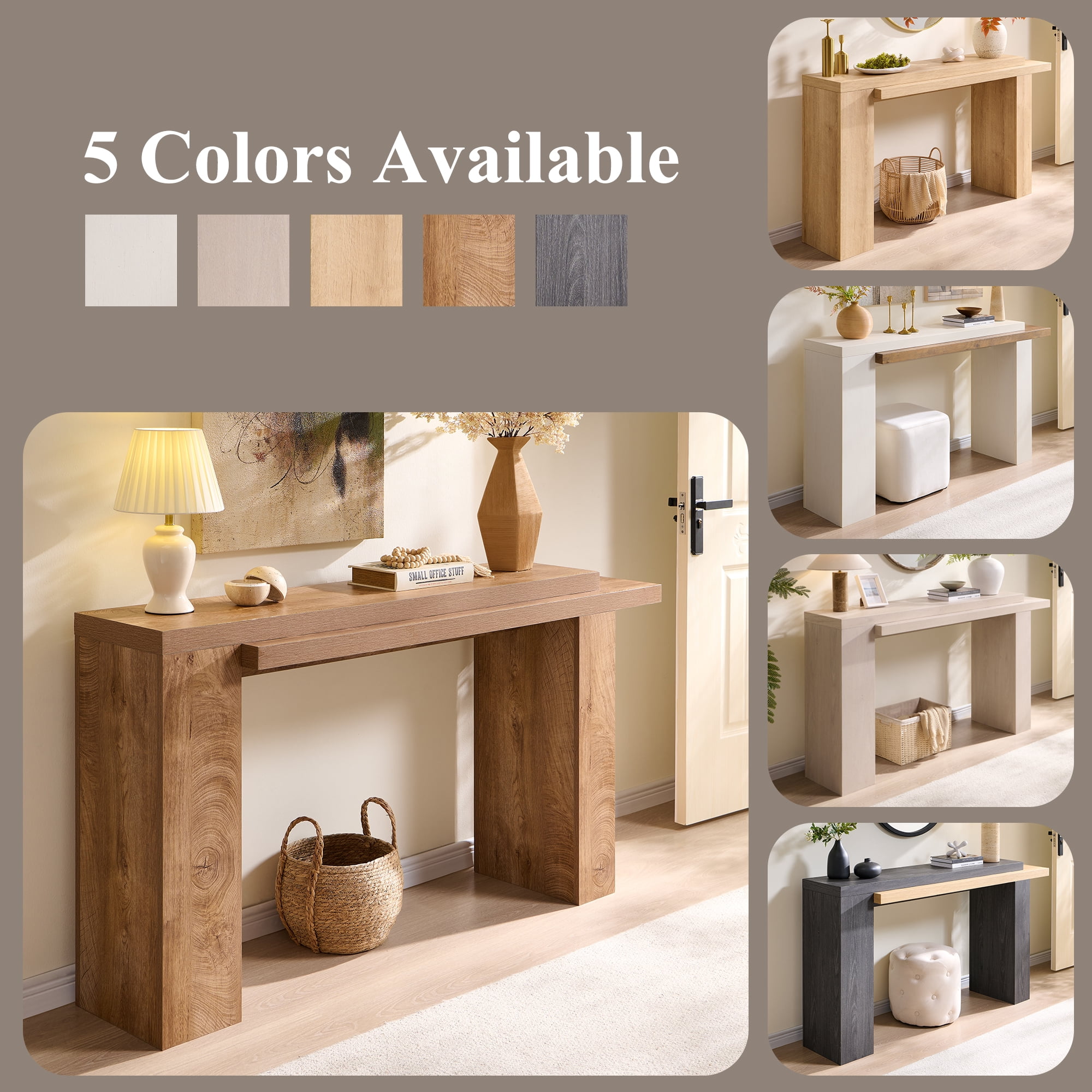 KeyWhat 63" Entryway Console Table, Wooden Modern Sofa Table Behind Couch, Dual-Level Countertop Design for Hallway, Entryway, Living Room, Light Knotty Oak
