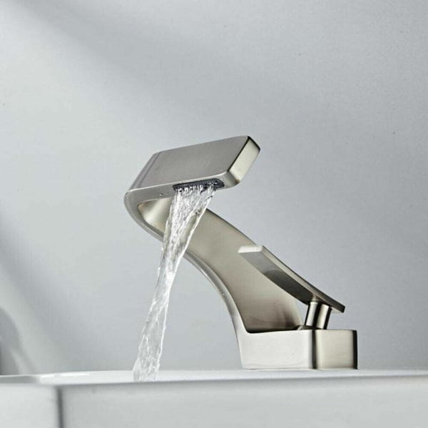 Waterfall Bathroom Sink Faucet Brushed Nickel 1 Hole Vanity Basin Mixer Single Handle Tap