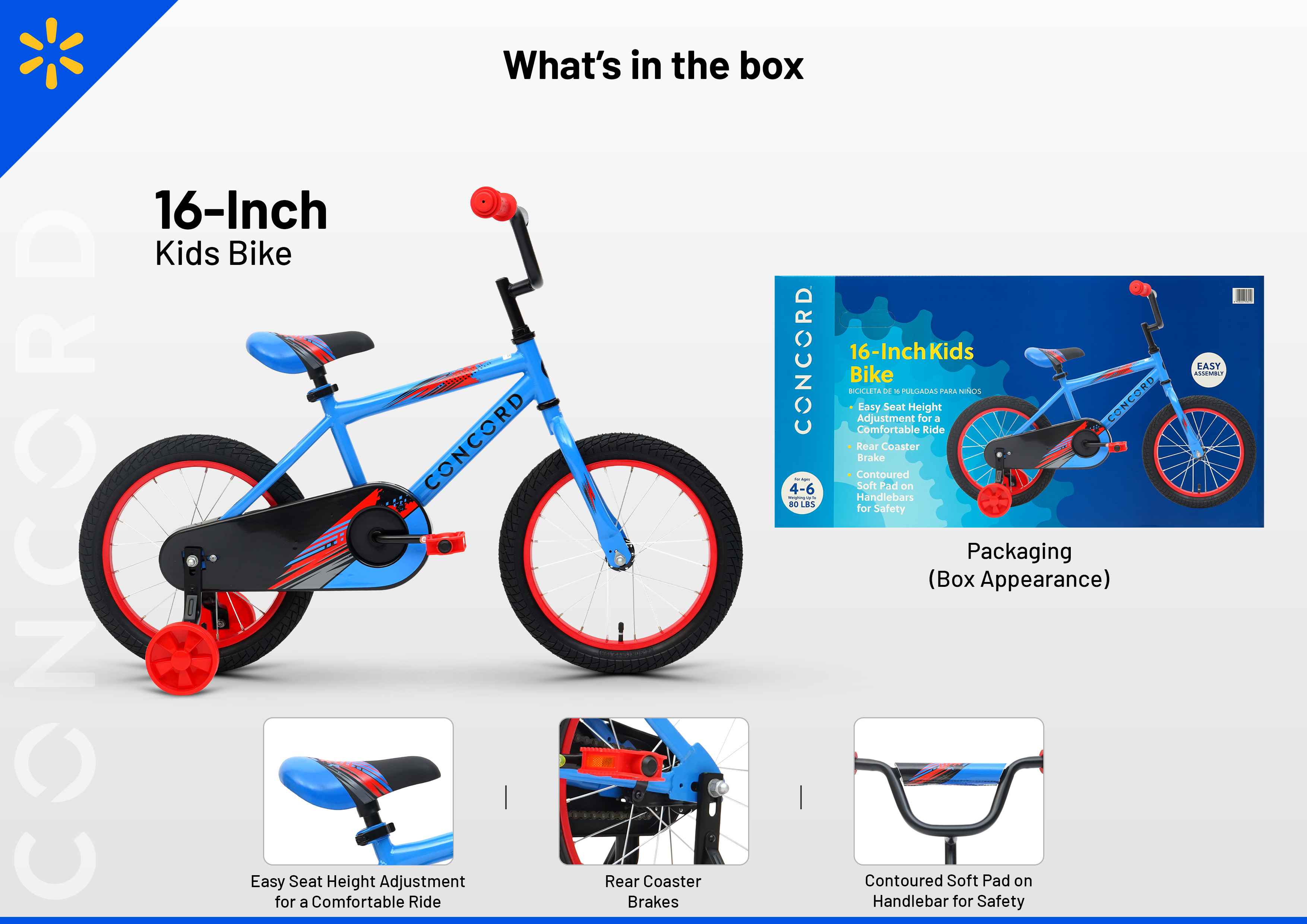 Concord Bikes 16-Inch Kids Unisex Bike, Blue photo 6