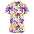 thumbnail image 5 of LEKWK Womens Mardi Gras Shirt Confetti Print Waffle-Knit Crew Neck Cute Tops Denim Trim Details Casual Daily Work Tops Outfits, 5 of 5