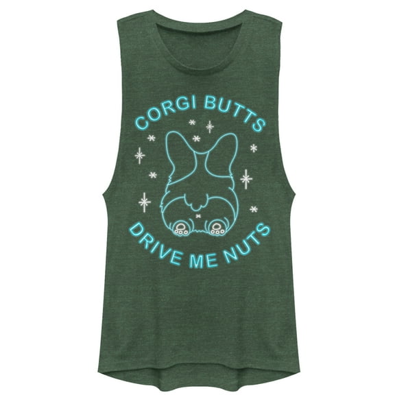 Junior's CHIN UP Corgi Butts Drive Me Nuts  Festival Muscle Graphic Tee Pine Green Heather 2X Large
