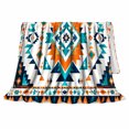 thumbnail image 2 of Desert Diamond Sofa Scene, Rustic Boho Geometric Folk Art Style for Pattern Lovers, Orange Turquoise Border Theme and Housewarming Gift, Cozy Flannel Blanket for Living Room Bedroom, Home Decor, 2 of 9