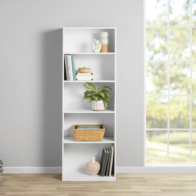 Mainstays 5-Shelf Bookcase with Adjustable Shelves, White