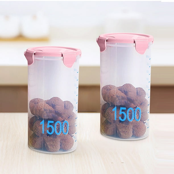 Con frascos de almacenamiento redondos graduados, frascos de sellado, frascos de plástico para cocina con tapas, frascos para bocadillos, frascos para almacenar granos, frascos para almacenar yogur, f