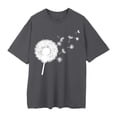 thumbnail image 4 of Holzkary Women Dandelion Graphic T-Shirt Short Sleeve Summer Crewneck Casual Loose Cotton Trendy Printed Tee Tops Women's Summer Round Neck Dandelion Print Loose Casual Short Sleeved T Shirt Grey Xxl, 4 of 4