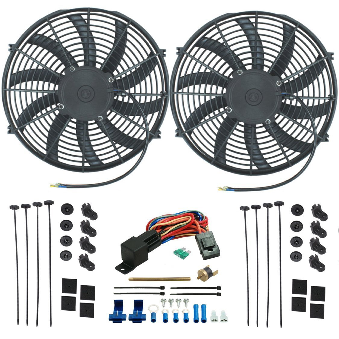 American Volt Heavy Duty 11 Transmission Oil Cooler 9 Inch Electric Fan & Push-in Probe Thermostat Switch Kit 180F On - 165F Off