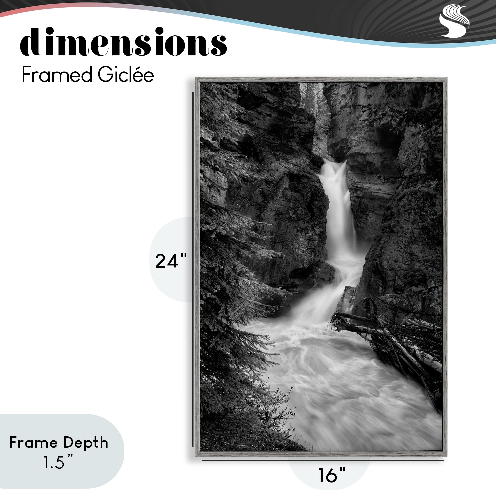 Stupell Industries Banff National Park Waterfall Gray Framed Giclee Art, design by Jon Evan