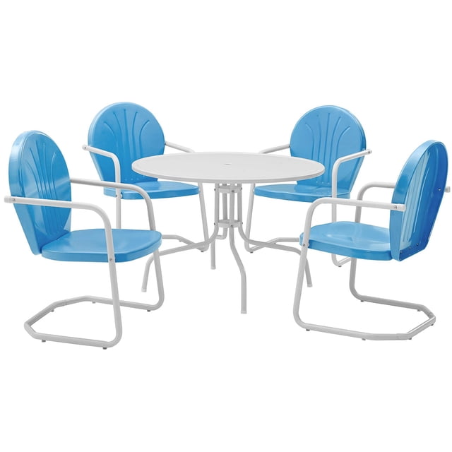 Pemberly Row Ensemble de Salle à Manger de Patio en Métal 5 Pcs, Bleu